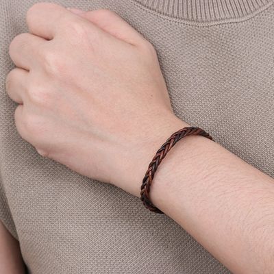 Alternate image for Cinnamon Brown Leather Braided Bracelet from Thailand Cinnamon Braid