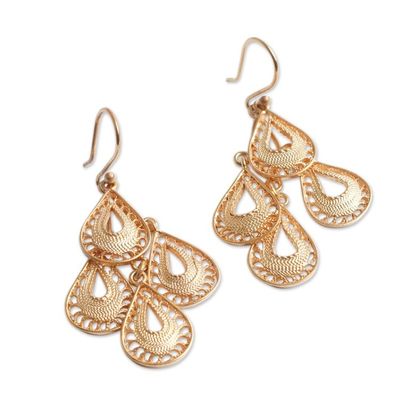 Alternate image for Gold Vermeil Handcrafted Filigree Chandelier Earrings Raindrop Cascade