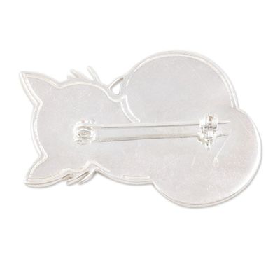 Alternate image for Red Cat-Themed Sterling Silver Brooch Pin from India Fancy Cat