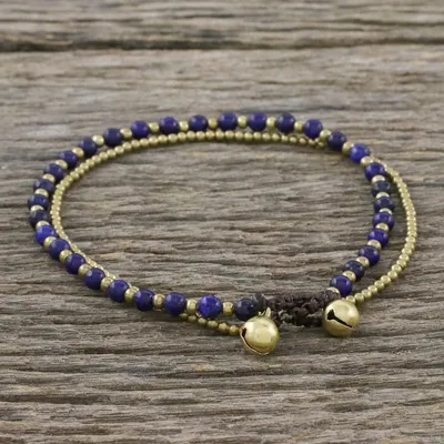 Alternate image for Lapis Lazuli and Brass Beaded Anklet from Thailand Ringing Beauty