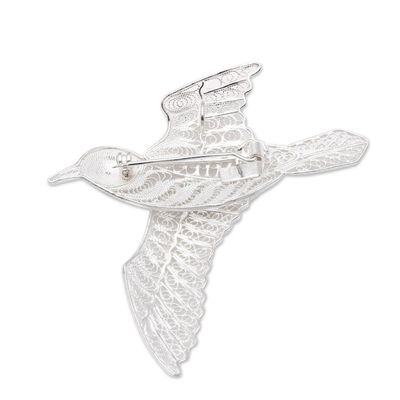 Alternate image for Sterling Silver Filigree Pigeon Brooch from Java Intricate Pigeon