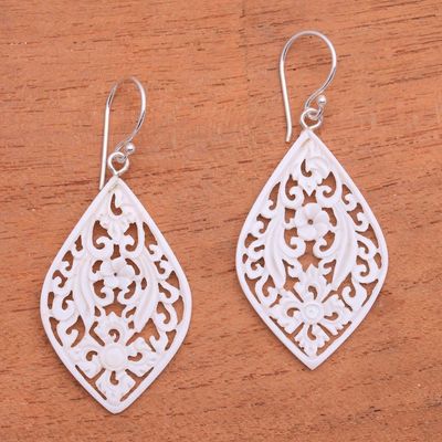 Alternate image for Hand-Carved Floral Bone Dangle Earrings from Bali Bali Windows