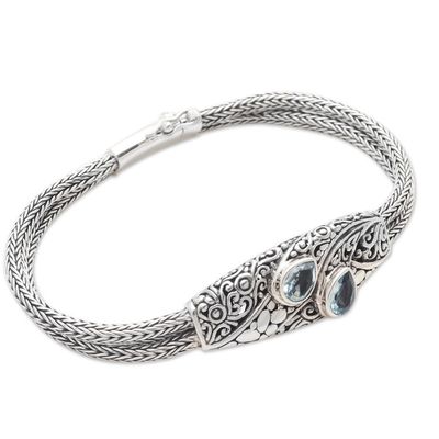 Alternate image for Balinese Sterling Silver Pendant Bracelet with Blue Topaz Two Pears