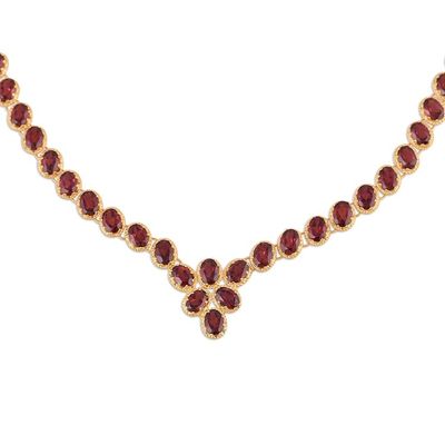 Alternate image for Gold Vermeil Garnet Link Necklace Handcrafted in India Cherry Garland
