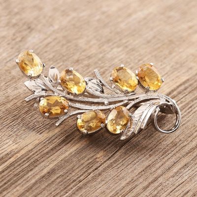 Alternate image for Rhodium Plated Sterling and Citrine Brooch Pin Brilliant Bouquet