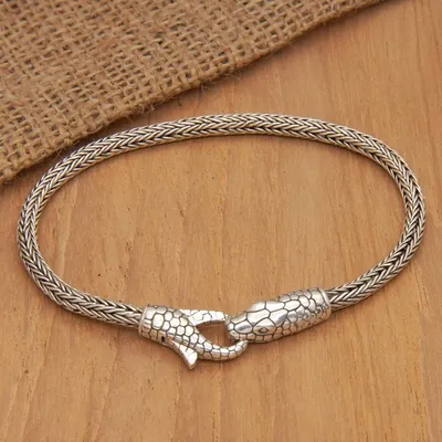 Alternate image for Sterling Silver Naga Chain Bracelet with Snake Pendant Serpent Allure