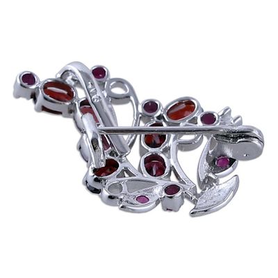 Alternate image for Leafy Rhodium-Plated Three-Carat Garnet and Ruby Brooch Pin Crimson Liaison
