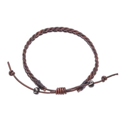 Alternate image for Cinnamon Brown Leather Braided Bracelet from Thailand Cinnamon Braid