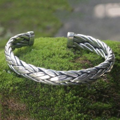 Alternate image for Mens Modern Sterling Silver Cuff Bracelet Flowing Water