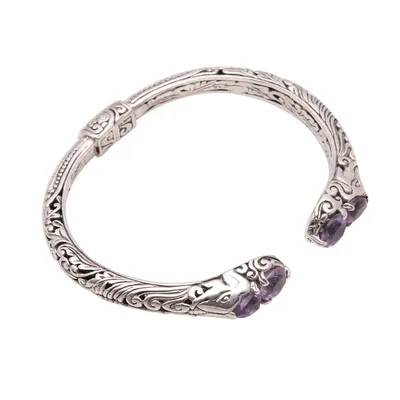 Alternate image for 4-Carat Elephant-Themed Amethyst Cuff Bracelet from Bali Elephants Treasure