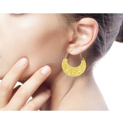 Alternate image for Ornate 22k Gold Vermeil Hoop Earrings from Indonesia Garden of Eden