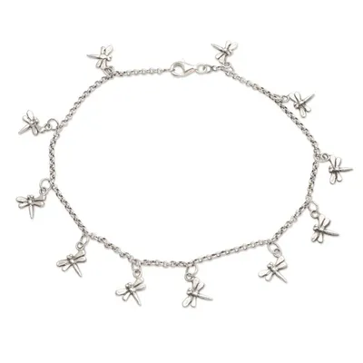 Alternate image for Sterling Silver Dragonfly Charm Ankle Bracelet Dazzling Dragonflies