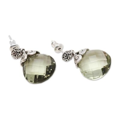 Alternate image for Silver Earrings from Bali Featuring 10 Carats of Prasiolite Dazzling
