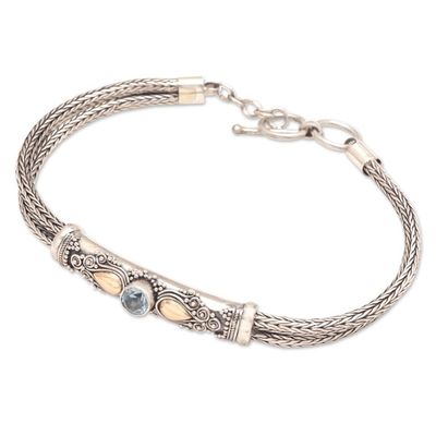 Alternate image for Blue Topaz Naga Chain Bracelet with Gold-Accented Pendant Front to Back in Blue