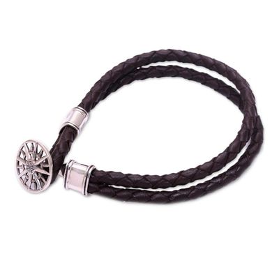 Alternate image for Leather Braided Cord Bracelet with a Sterling Silver Compass True North