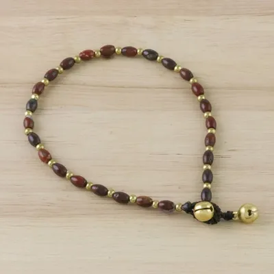 Alternate image for Handmade Jasper and Brass Beaded Anklet from Thailand Boho Bliss