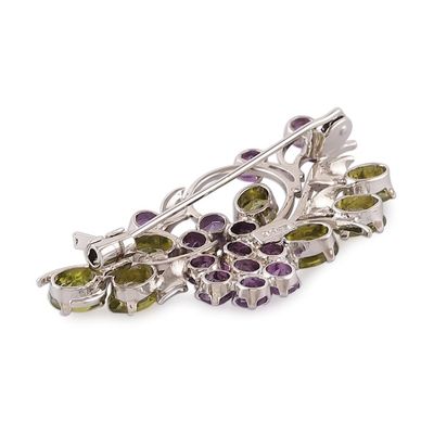Alternate image for Faceted 10-Carat Amethyst and Peridot Floral Brooch Pin Timeless Bloom