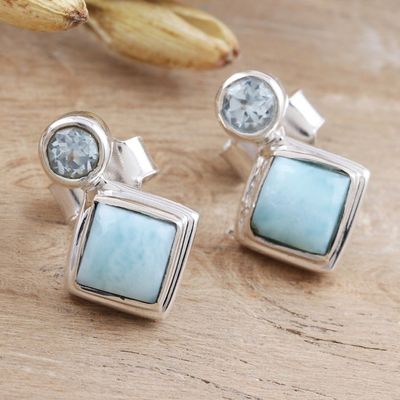 Alternate image for Larimar and Blue Topaz Sterling Silver Drop Earrings Harmony in Blue