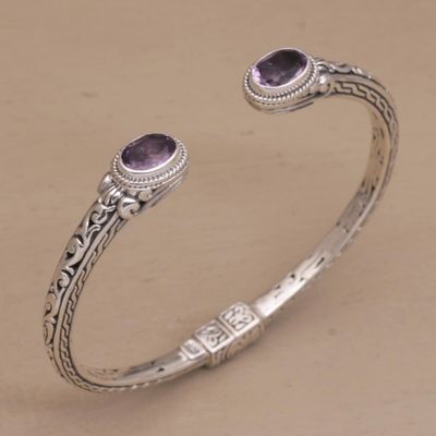 Alternate image for Modern Balinese Amethyst and 925 Silver Cuff Bracelet Magical Attraction