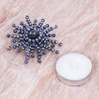 Alternate image for Star-Shaped Black Chalcedony and Glass Beaded Brooch The Dark Starlight