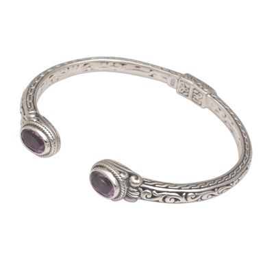 Alternate image for Modern Balinese Amethyst and 925 Silver Cuff Bracelet Magical Attraction