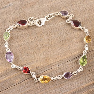 Alternate image for Sterling Silver Link Bracelet with Multiple Gemstones Intense Symphony
