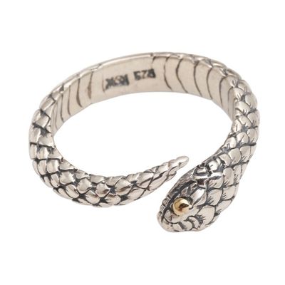 Alternate image for Realistic Sterling Silver Snake Wrap Ring Earth Serpent