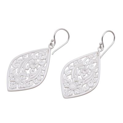 Alternate image for Hand-Carved Floral Bone Dangle Earrings from Bali Bali Windows