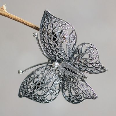 Alternate image for Filigree Butterfly Brooch Pin in Aged Sterling Silver Aged Catacaos Butterfly