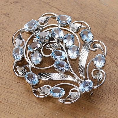 Alternate image for Rhodium-Plated High-Polished 16-Carat Blue Topaz Brooch Pin Iridescent Wonder
