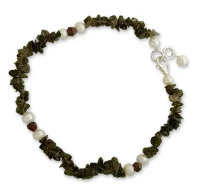 Alternate image for Smoky quartz and pearl beaded anklet Love Empowered