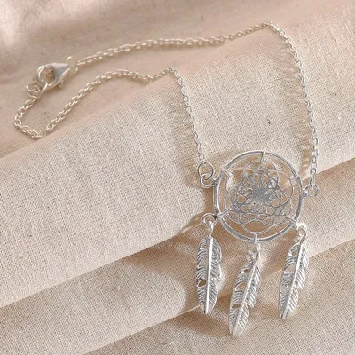 Alternate image for Sterling Silver Dreamcatcher Anklet Goodnight and Good Luck