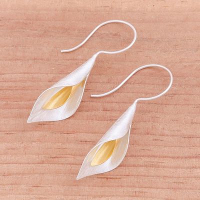 Alternate image for Floral Theme Handmade Gold Accented Sterling Silver Earrings Serene Lily