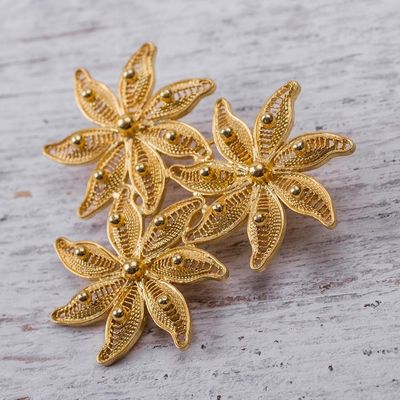 Alternate image for Floral Gold Plated Filigree Brooch Pin Amazon Bouquet