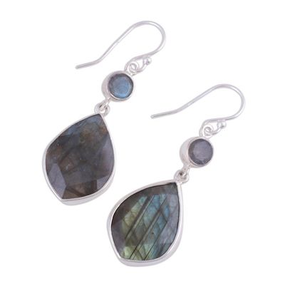 Alternate image for 36 Carat Labradorite and Silver Dangle Earrings Frozen Aurora