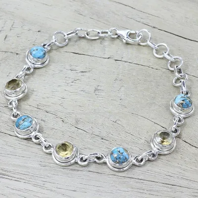 Alternate image for Citrine and Composite Turquoise Link Bracelet from India Seashore Radiance