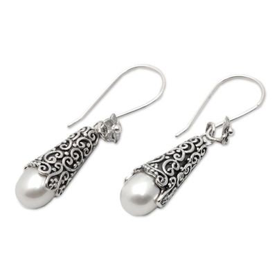 Alternate image for Sterling Silver and Cultured Pearl Dangle Earrings White Arabesque Dewdrop