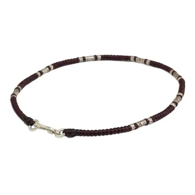 Alternate image for Artisan Crafted Maroon Anklet with Karen Hill Tribe Silver Wandering Maroon