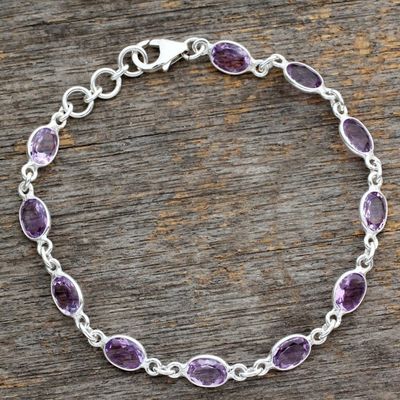 Alternate image for Handcrafted Indian Amethyst Sterling Silver Tennis Bracelet Romantic Violet