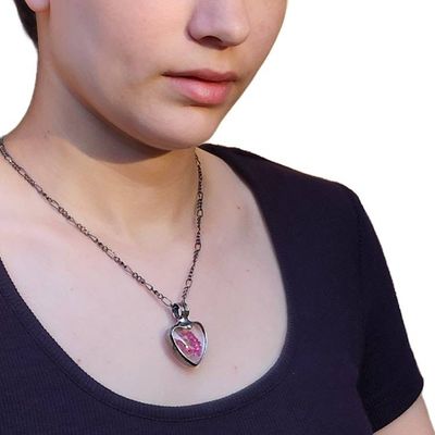 Alternate image for Pressed Flower Necklace for Women, Pink Scottish Heather Heart Pendant, Quality Glass Jewelry, Valentines Day Gift for Her