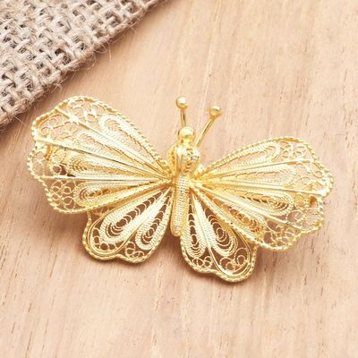 Alternate image for Gold-Plated Sterling Silver Butterfly Brooch Butterfly Radiance