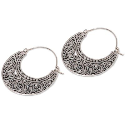 Alternate image for Ornately Detailed Sterling Silver 925 Hoop Earrings Garden of Eden