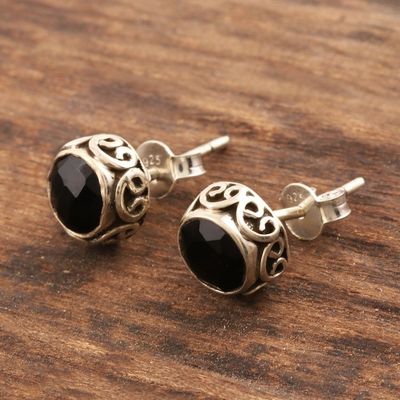 Alternate image for Small Black Onyx Stud Earrings from India Black As Night