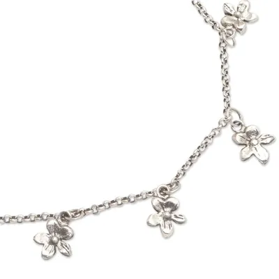 Alternate image for Sterling Silver Floral Charm Anklet from Bali Glimmering Flowers