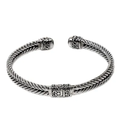 Alternate image for Braided Sterling Silver Cuff with Peridot and Garnet Gems Flower Buds