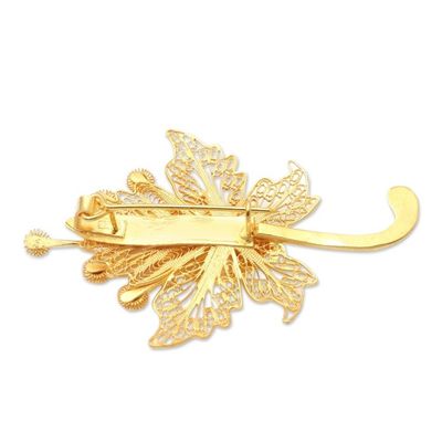 Alternate image for Gold-Plated Sterling Silver Flower Brooch Hibiscus Glow