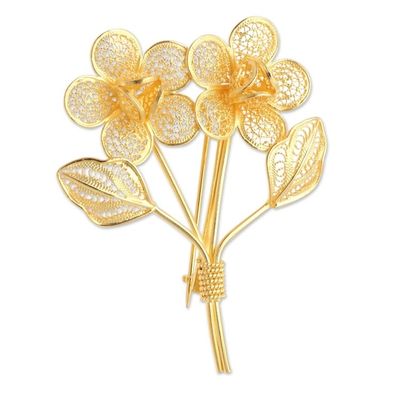 Alternate image for Gold-Plated Filigree Flower Bouquet Brooch Valentine Bouquet