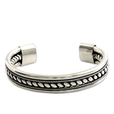 Alternate image for Modern Sterling Silver Cuff Bracelet Handcrafted in Bali Strength of Celuk