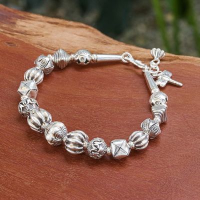 Alternate image for Hill Tribe-Themed Silver Beaded Charm Bracelet Souls from the Forest