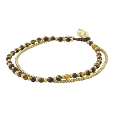 Alternate image for Tigers Eye and Brass Beaded Anklet from Thailand Ringing Beauty